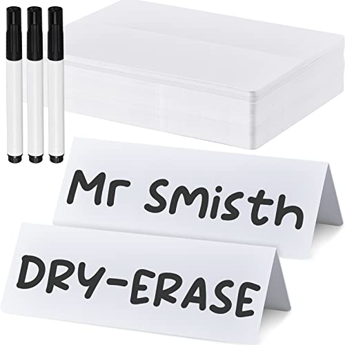 100 Pcs Dry Erase Name Tent Table Cards 8.3'' x 5.8'' Reusable Table