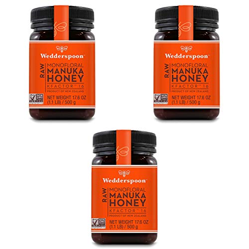 Wedderspoon Raw Premium Manuka Honey KFactor 16+, 17.6 Ounce Pack of 3