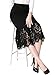 KIMILILY Classic Elastic Waist Black Lace Midi Bodycon Pencil Fluted-Hem Skirt