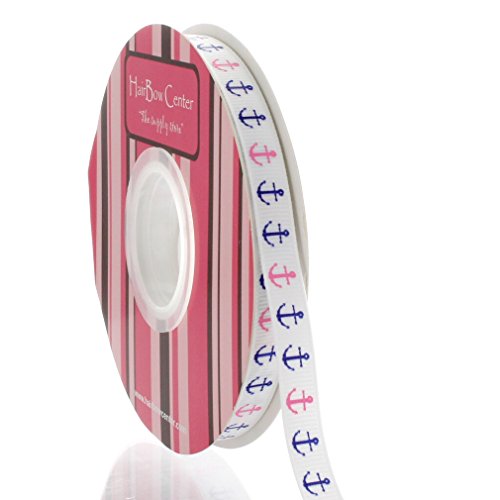 3/8" Pink Blue Nautical Anchors Grosgrain Ribbon 25 Yard