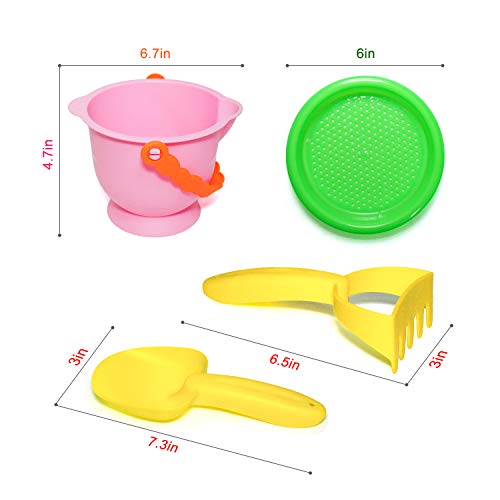 zoordo Beach Toys, Sand Basics Set for Kids- Including Bucket, Sifter, Rake, Shovel and Mesh Bag, Multicolor Outdoor Summer Play Toys - Thumbnail 5