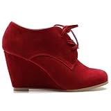 Ollio Women's Shoe Faux Suede Wedge Heel Fashion Ankle Lace Up Boot