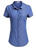 Hotouch Women's Denim Shirt Basic Casual Slim Button Down Chambray (Light Blue, Navy Blue, Dark Blue and Blue)
