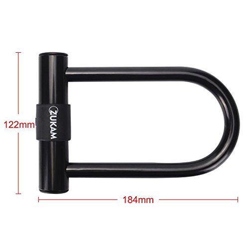 ZUKAM Bike Lock Heavy Duty Bicycle U Lock with 4FT/1.2M Flexible Steel Loop Cable and Bike Mounting Bracket