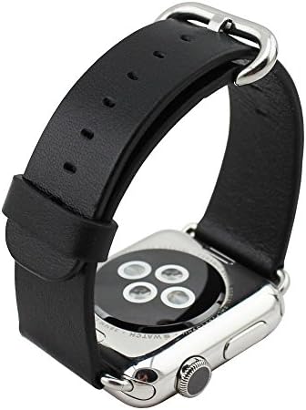 Apple Watch Band, Vaste iWatch Band 42 mm Genuine Leatther Apple Watch Strap Belt Replacement with Round Buckle and Metal Connector for Apple Watch Sport Version (Black)