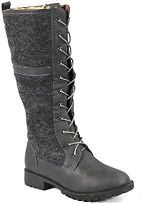 Carrini CA Collection Womens Fashion Vegan Faux Fur Lined Faux Wool Boots, Dark Grey/Dark Grey, Size 6, US