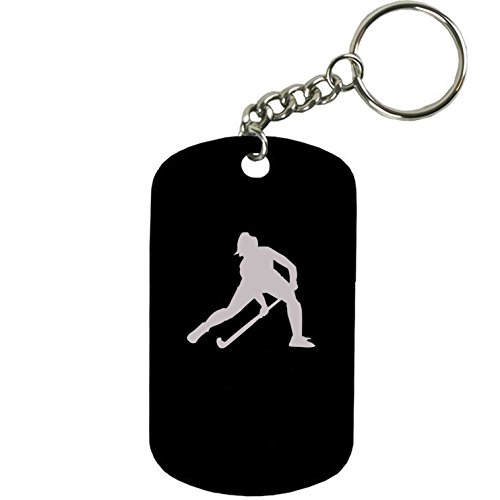Personalized Engraved Custom Field Hockey Player 2-inch Colored Anodized Aluminum Customizable Keychain Dog Tag, Black