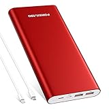 POWERADD Pilot 4GS Plus 20000mAh Portable Charger, 8-Pin & Micro Input 3.6A Power Bank for iPhone, iPad, Samsung, LG and More - Red (8-Pin and Micro Cable Included)