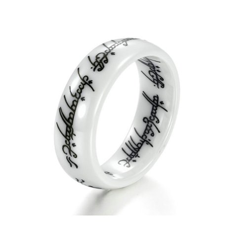 MoAndy Jewelry Ceramics Men's Fashion Finger Ring Retro Lettering Scripture 6mm Width US Size 6 White