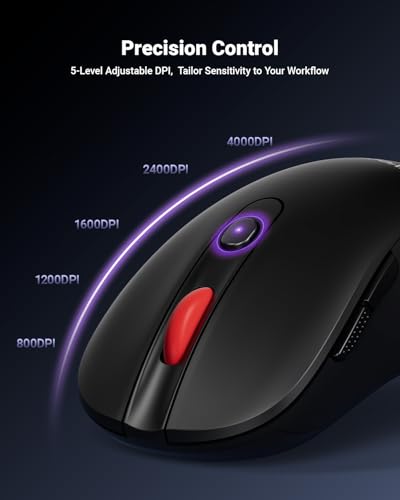 wegear USB Wireless Mouse for Laptop PC Mac, 2.4GHz Cordless Mouse with 6 Buttons, 5-Level Adjustable 4000 DPI, Ergonomic Portable Optical Computer Mice, 24-Month Battery Life -Black