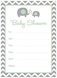 24 Cnt Mint Elephant Baby Shower Fill-in Invitations