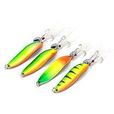 4 Packs Fishing Lures Metal Fishing Spoons Saltwater Hard Spinners Casting Sinking Lures for Northern Pike Salmon Walleye and Bass Fishing (Rainbow)