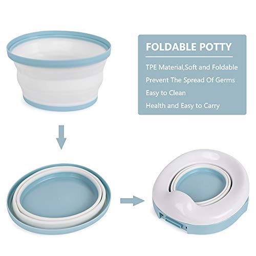 Portable Potty for Toddler Travel Seat Foldable Car Potty Training Toilet with Travel and Storage Bag Kids for 24M- 3 Years(Blue)