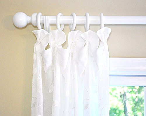 White Wood Pole Curtain Rod Ball Finials-1 Pair