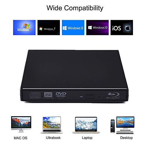 Blu-Ray Player, External USB DVD Drive Slim Portable DVD CD RAM Burner USB2.0 Combo High Speed Re-Writer Player for Laptop Notebook PC Desktop Computer - Thumbnail 3