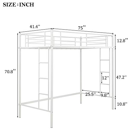 Twin Loft Bed Frame with 2 Ladders, High Metal Loft Bed for Kids, 220