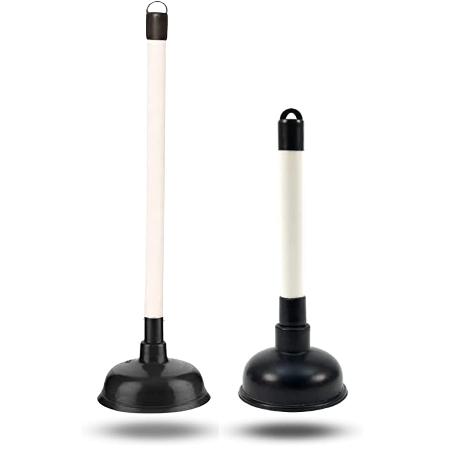 Pack of 2 Small & Large Plunger for Bathroom Sink & Drain Clogs Cleaning Products - White Handle with Black Cup, Drain Unblocker & Toilet Cleaner for Home, Bath Seat, Toilet, Kitchen & Shower