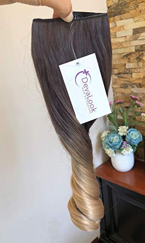 17 Inches One Piece Half Head Wavy Curly Ombre Clip in Hair Extensions 120grams (Dark brown to sandy blonde)