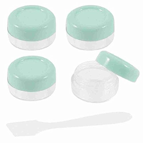 Beauticom 4 Pieces of Light Teal Green Clear Plastic Makeup Face Skin Cream Empty Cosmetic Jar 10ml / 10g (Also Includes 2 Pieces Spatulas)