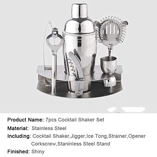 JJZXD 7 stücke Metallständer Edelstahl gebürstetes Weinwerkzeug Kit Hauswaren 550ml Cocktail Shaker Set – Bild 3