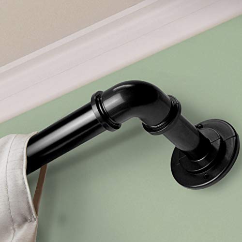 InStyleDesign Modern Industrial Steel Pipe 1-inch Dia. Adj Curtain Rod Black 84 to 120 inches Black Finish