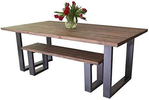 CosyWood U Shaped Legs Modern Industrial Dining Table - Graphite Grey - Brown + bench