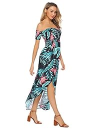 Aiboria Maxi vestido de playa de gasa con hombros descubiertos y flores para mujer