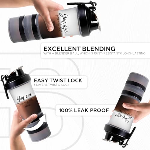 BERNESSI 500ml/17oz Protein Shaker Bottle with Leak-Proof for Protein Mixes & Shakes with Stainless Steel Ball, Protein Bottle Blender Cocktail Shaker Cup for Gym Fitness Home Pre Workout (Limit)