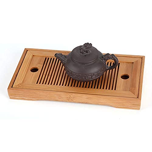 Regun Bamboo Tea Tray, Double-layer Teapot Tray, Portable Tasteful Chinese Gongfu Tea Table, Chinese Teaboard Tea Plate, for Home Garden Office (10.63 * 5.51 * 1.18in)