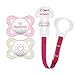 MAM Pacifier and MAM Pacifier Clip Value Pack (2 Pacifiers & 1 Clip), Pacifiers 0-6 Months, Baby Girl Pacifier "I Love Mommy" Design, Baby Pacifier Clips primary