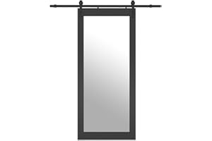 CALHOME 36 in. x 84 in. Mirrored Glass Black MDF Interior Sliding Barn Door with Hardware Kit and Door Handle