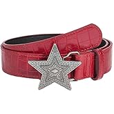 Yalice Red Cowgirls Belt for Women Men Star Buckle Leather Belts Cowboys Jeans Ladies Belt Y2K Style