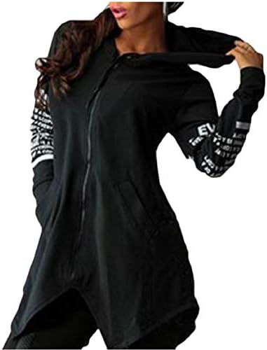 Qiangjinjiu Women Casual Lightweight Letter Print Irregular Hoodie Coat Jacket