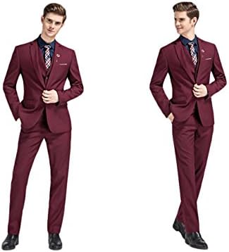 Love Dress Men's Suit 3 Piece Men Wedding Party Gown Jacket+Pant+Vest Burgundy XL