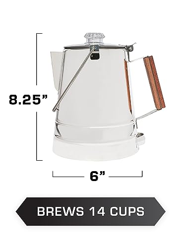 COLETTI Butte Camping Coffee Pot - Campfire Coffee Pot - Stainless Steel Coffee Maker for Outdoors or Stovetop (14 CUP)