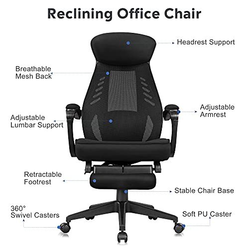 DEVAISE Ergonomics Recliner Office Chair, High Back Mesh Computer Desk
