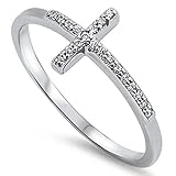 Sterling Silver 925 Sideways Cross Ring with Cubic-Zirconia Sizes 4-10