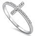Sterling Silver 925 Sideways Cross Ring with Cubic-Zirconia Sizes 4-10