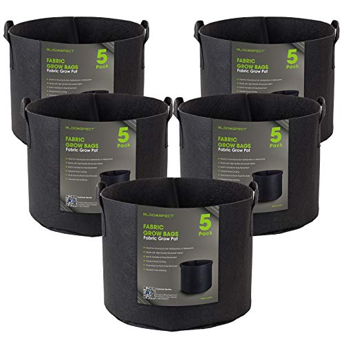 BLOOMSPECT 5-Pack 5 Gallon Grow Bags, Aeration Fabric Pots, Heavy Duty Thickened Nonwoven Plant Container with Handles