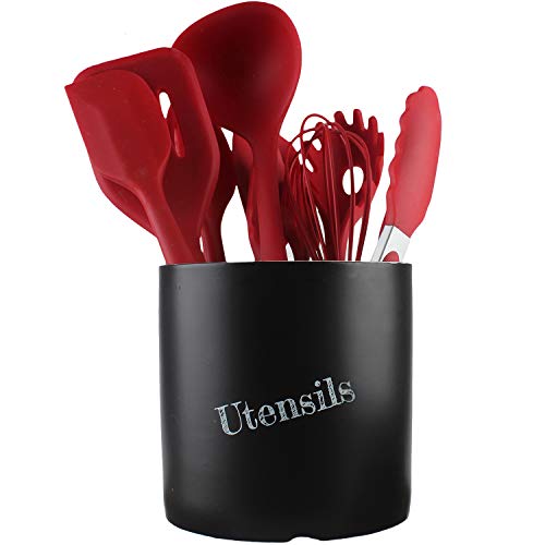 Large Ceramic Kitchen Utensils Holder Jumbo Cooking Utensil Crock Kitchen Tools Organizer Caddy (Black)