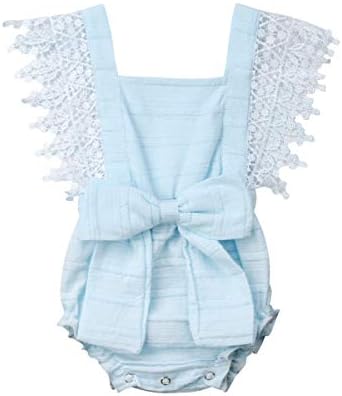 Newborn Infant Baby Girls Romper Lace Bodysuit Sleeveless Jumpsuit Playsuit with Bowknot Summer Outfit 0-18M