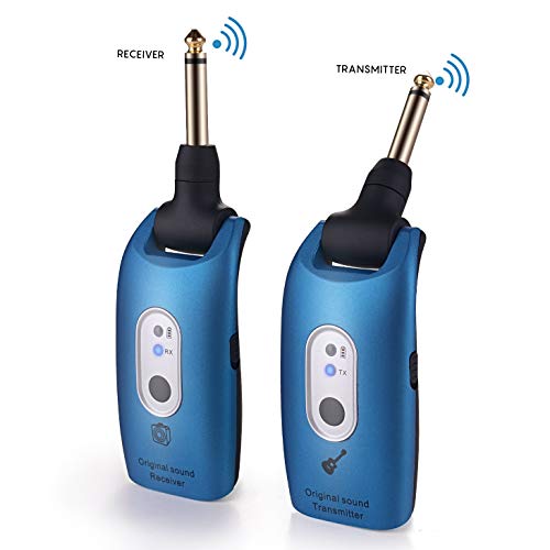 Wireless Guitar Transmitter & Receiver System 2.4G Wireless Audio Rechargeable 164ft Transmission Range for Electric Guitar Bass (Blue)