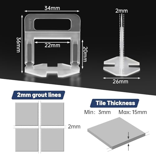 Haoledy 1000 Pieces Self Leveling 2 mm Tile Tile Leveling System Kit Self Leveling Tile Tile Leveling Tabs for Floor Wall Tile Installation