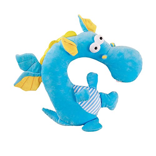 LUCKSTAR U-shaped Pillow - Soft & Small Cartoon Neck Pillow Comfortable Travel Pillow Animal Travel Neck Pillow Plush Toy Provides Relief and Support for Neck Pain Suit for Travel, Home (Blue Dragon)