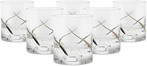Glazze Crystal RMC-051-PL Set of 6 Handcrafted Old-Fashioned Whiskey Glasses with Real Platinum Wavy Detailing, Unique for Whisky & More, 4" Tall, 7 oz