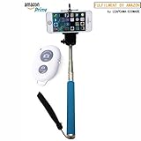 New Design Leapcama Self Portrait Monopod Selfie Stick With Phone Holder For Samsung iPhone Blackberry With Bluetooth Remote Camera Wireless Shutter (blueMonopod+WhiteRemote)