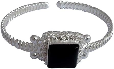 Onyx Black Gemstone Brass Silver Plated Bangle Bracelet Wire Wrapped Fashion Jewelry # 13342856