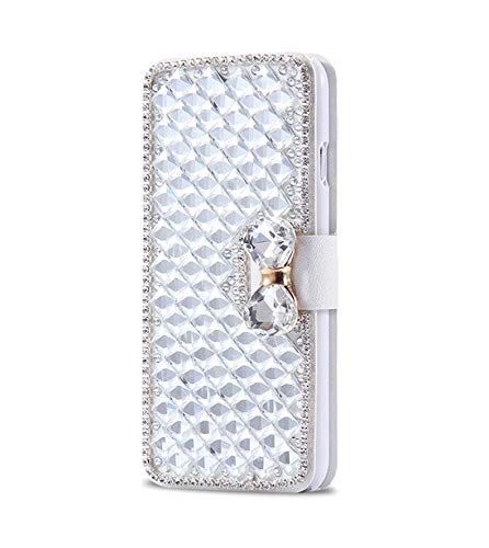 Omio for Samsung Galaxy Note 9 Case Bling Diamond Wallet Luxury Case for Galaxy Note 9 Cover Sparkle Crystal Bowknot Shockproof Non-Slip Anti-Drop Fashion Flip Stand Case Cover for Galaxy Note 9 White
