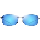Maui Jim Men's &amp; Women's Lighthouse Polarized Rectangle Sunglasses, Shiny Black/Blue Hawaii Polarized, Medium Fit