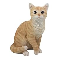 Ky & Co YK Lifelike Sitting Orange Tabby Cat Statue 12" Tall with Glass Eyes Animal Decor